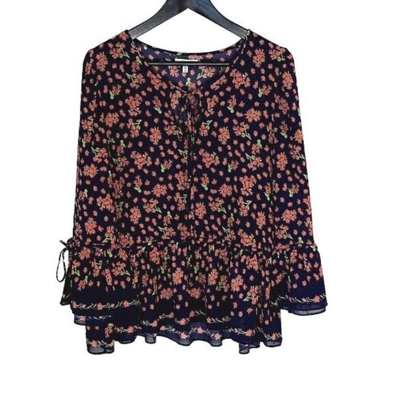 Max Studio Baby Doll Boho Blouse Blue/pink floral Size‎ Medium - Picture 5 of 10